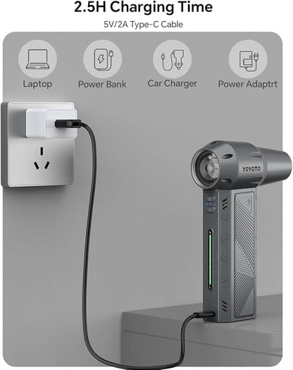 Compressed Air Duster, 300000RPM Powerful Electric Air Duster Rechargeable with LED Light and Brushless Motor, 4-Gear Cordless Mini Air Blower for Keyboard, Computers, Car, Outdoors (Silver Gray)