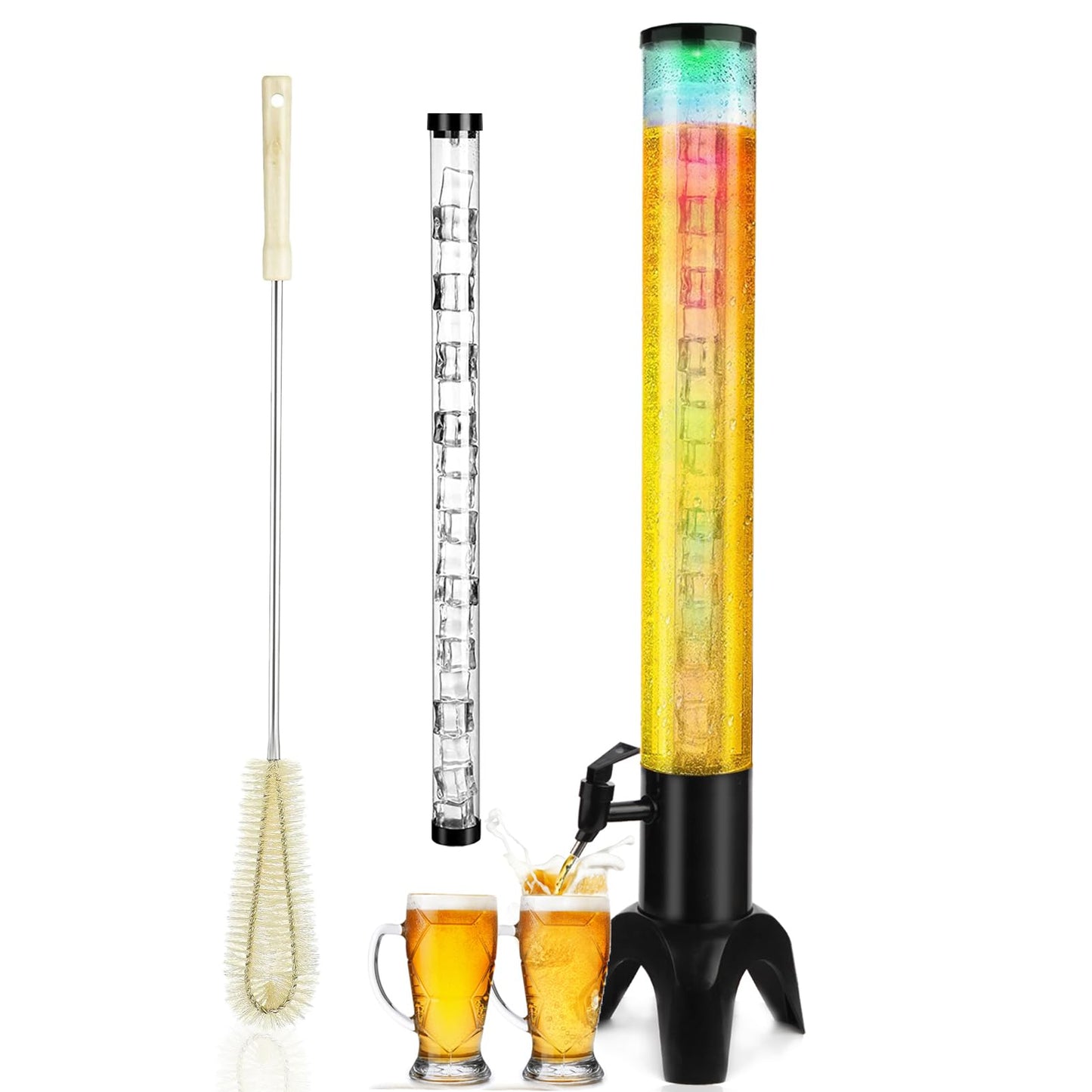 Beer Giraffe Dispenser, 100oz/3.2 qt Mimosa Tower Dispensers with Ice Tube and LED Light, 3L Tabletop Drink Tower Dispenser for Beer, Margarita, Liquor, Beverage