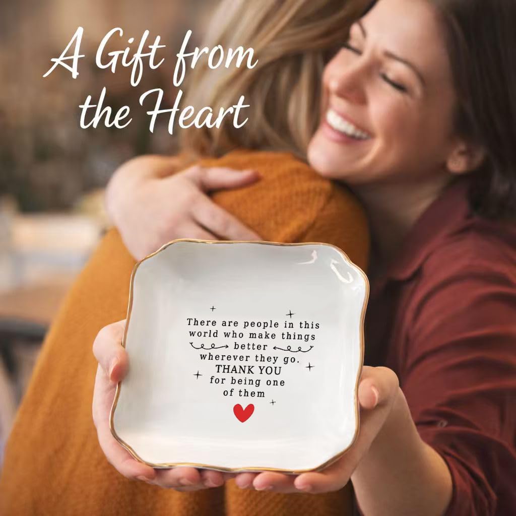 Inspirational Jewelry Dish Tray Gift – Ceramic Ring Holder with Thank You Message, Trinket Tray for Women, Appreciation Gift for Friends, Coworkers, Teachers, Home Decor