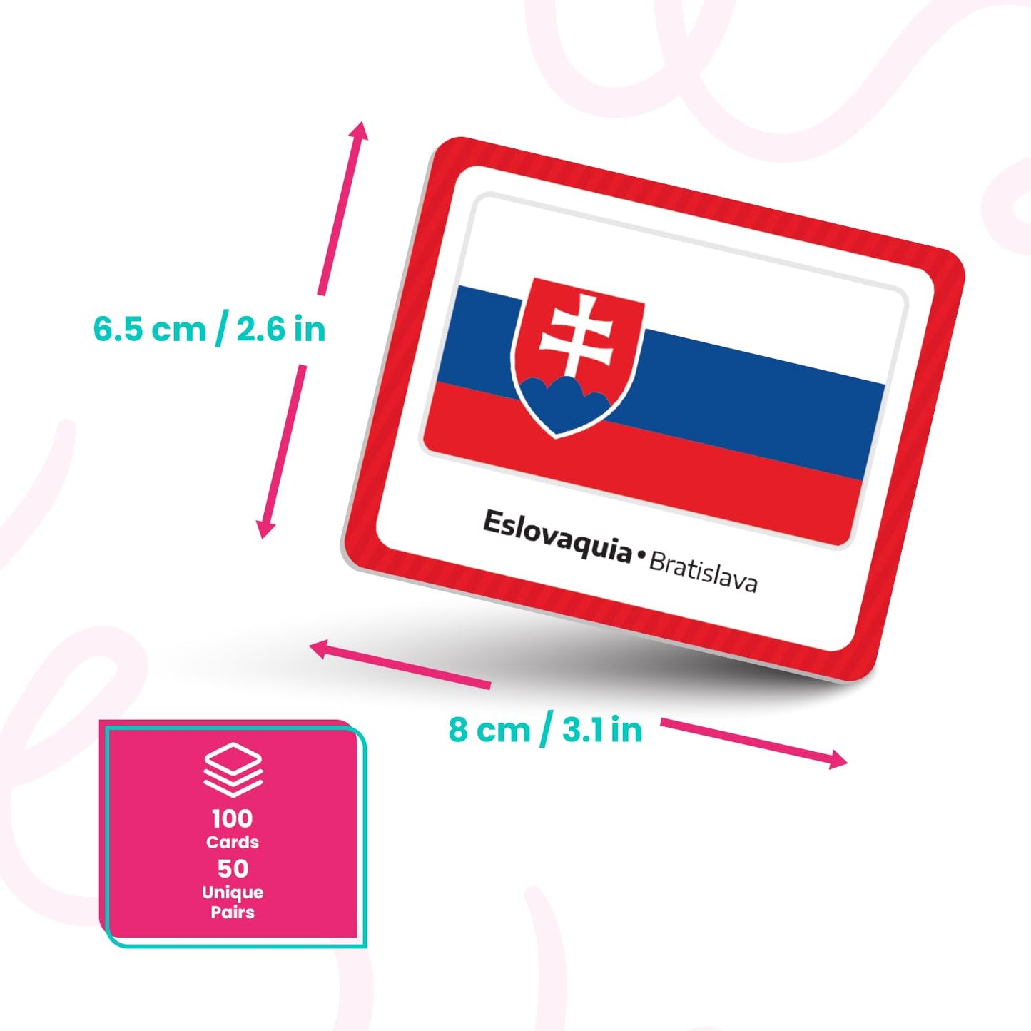 Menique Flags of Europe Memory Matching Game – 100 Cards (50 Pairs) with Flag, Country & Capital – Educational Geography Game for Kids and Adults