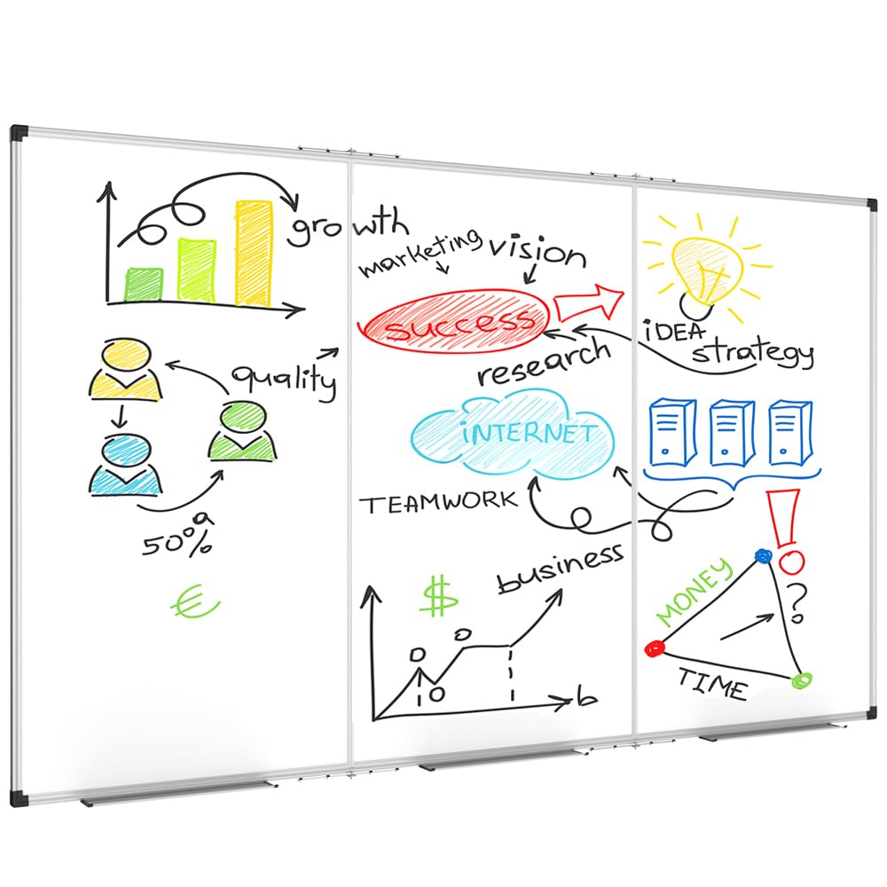 XBoard Extra Large Magnetic Whiteboard 96 x 48 Inch, Giant Foldable Dry Erase White Board with Aluminium Frame & Marker Tray 8' x 4' | Wall Mounted Tri Folding Message Presentation Board