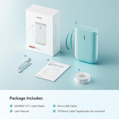 DEEPIN D11 Label Maker Machine Portable Bluetooth Label Maker with Tape, Thermal Label Printer Multiple Templates for Phone, Mini Label Sticker Printer for Business Office Organization, Green