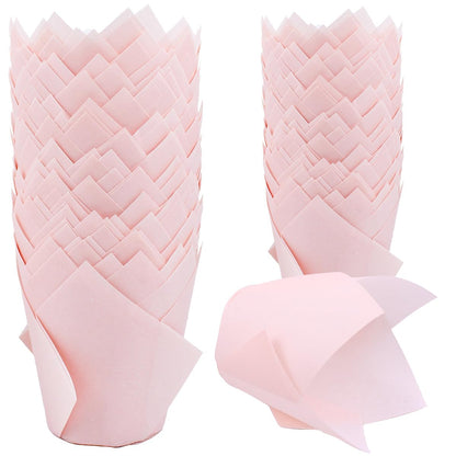 200 Pieces Tulip Cupcake Muffin Liners Greaseproof Paper Baking Cups Cupcake Wrappers for Birthday Wedding Party Baby Showers Catering Restaurants(Pink)