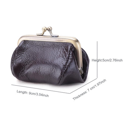 ZZHAOYI Genuine Leather Coin Purse for Women Small Kiss Lock Change Purse Clasp Coin Coin Holder Pouch Cute Wallet (Coffee)