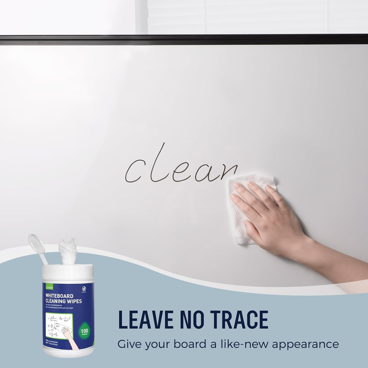 Loukin Whiteboard Cleaning Wipes, Dry Erase Board Cleaning Wipes, Non-toxic White board Wipes, 100 Wipes per Canister, 6 Pack