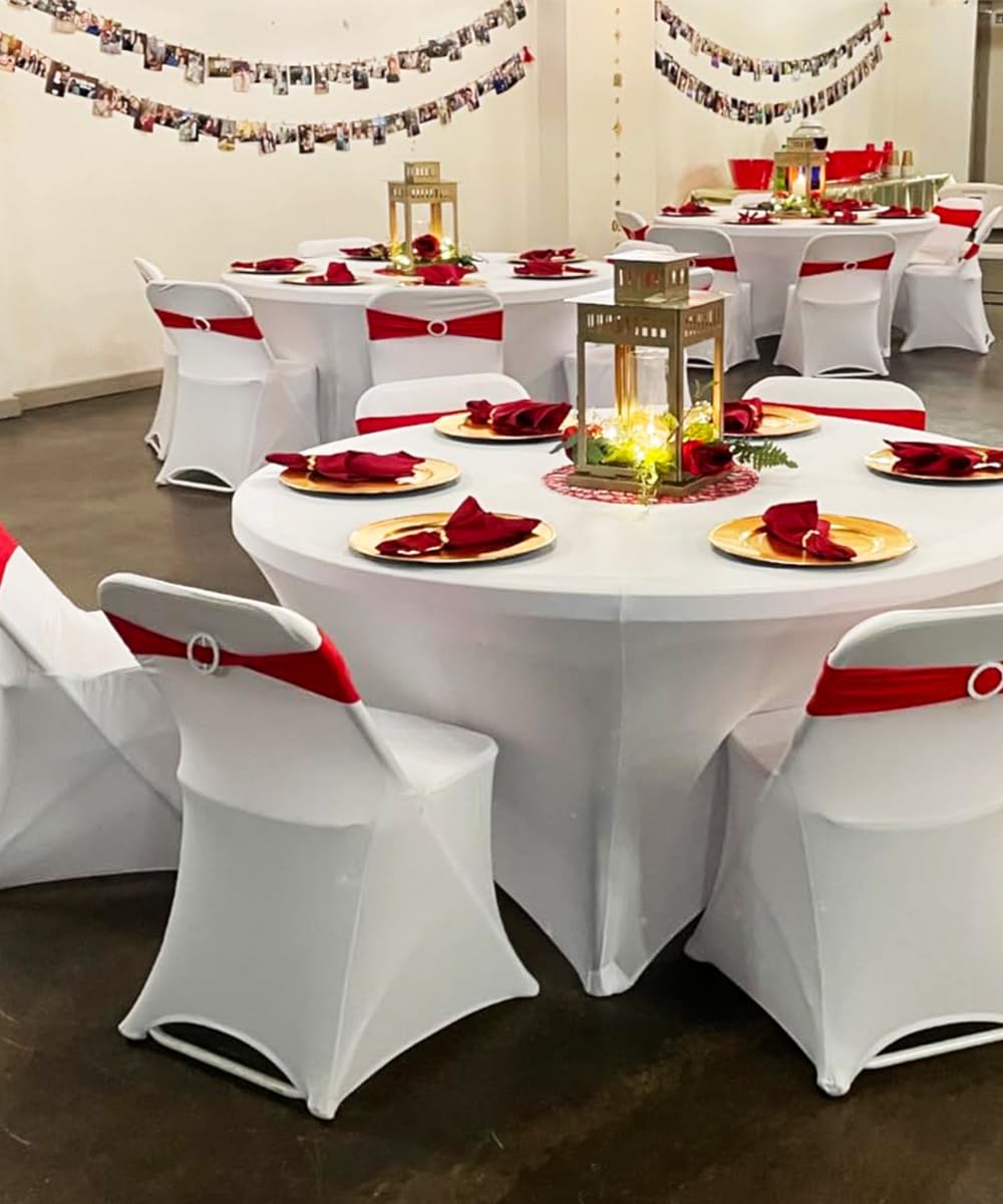 SINSSOWL Wedding Red Chair Sashes 100 Pack Spandex Chair Bows Bands with Buckles for Party Birthday Bridal Shower Engagement Banquets Anniversary Christmas Outdoor Events Decorations (Red)