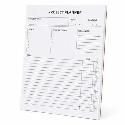 Fynora Project Planner Notepad, 8.5 x 11 Inch Tear-Off Project Planning Pad, 60 Sheets, Single-Sided Task Tracker with Goals, Milestones, Notes and Due Dates for Office, Work and School