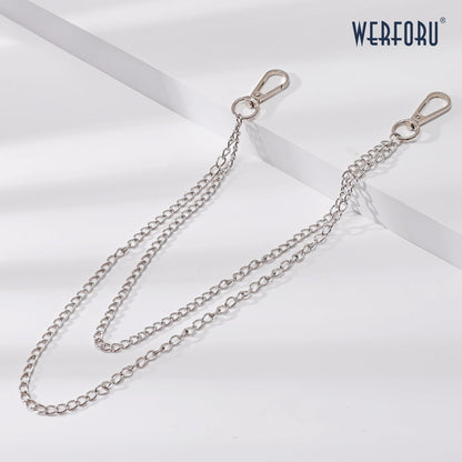 WERFORU Double Grommet Leather Belt with Detachable Chain for Women Punk Black Studded Waist Belt for Pants Jeans
