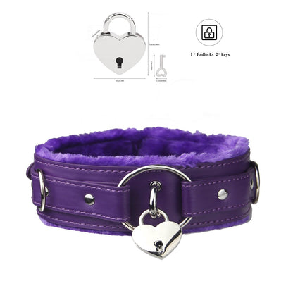 Blinan Leather choker Collar with Lock Adjustable Size for women purple