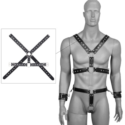 HYIJCSUC Men's Leather Body Harness Punk Chest Strap Harness Belt Men's Chest Harness Belt Shoulder Strap Adjustable Buckle Body Garter Belt Cosplay Nightclub Sexy Punk Chest Clubwear