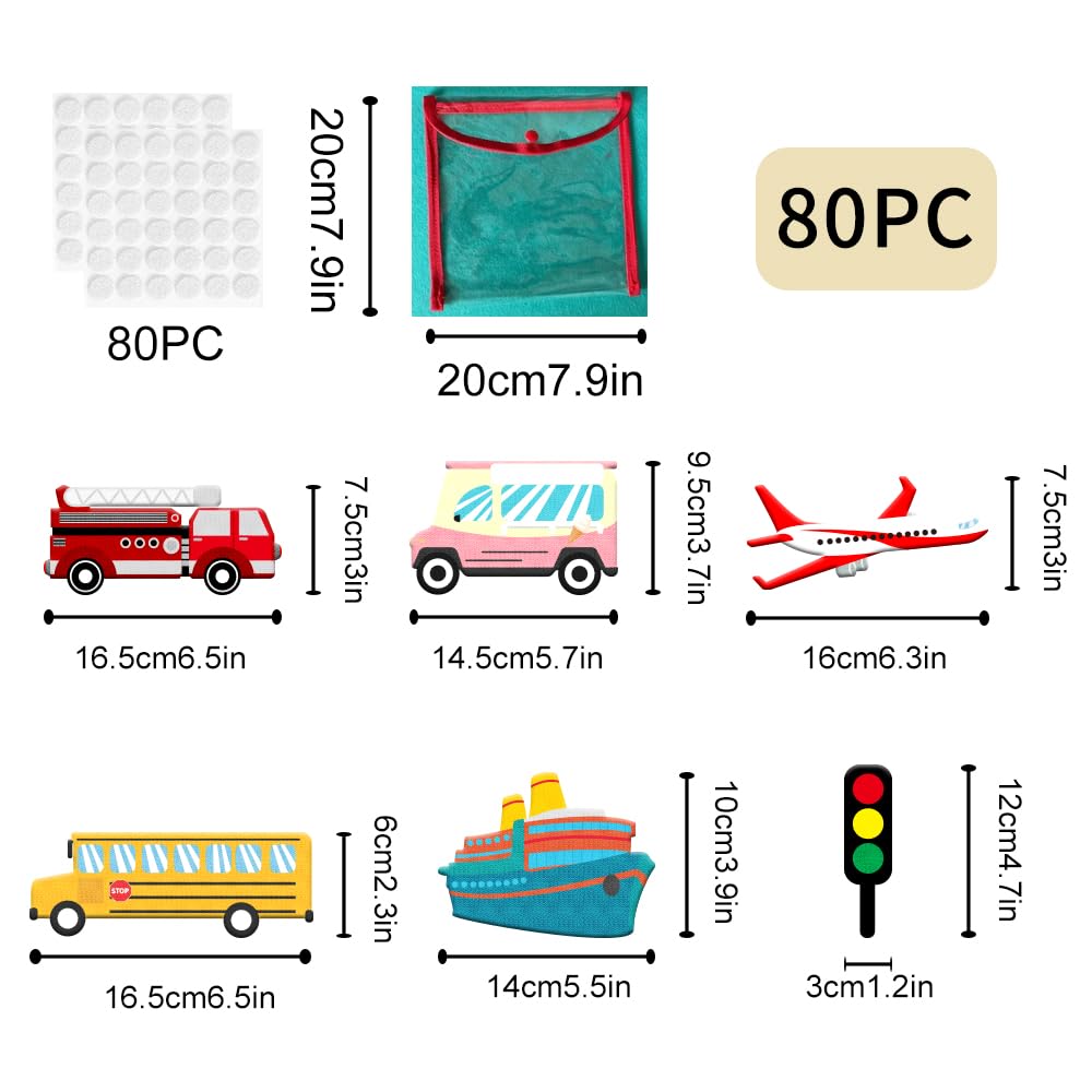 BEUNITONE 2 Sets of 40pcs Different Vehicle Theme Felt Board Pieces Car Felt Story Precut Figures Set Flannel Storytelling Board Interactive Early Learning Teaching Play Kits for Xmas Birthday Gift