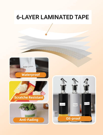 MakeID E1 Q1 Label Maker Tape Refills, 16mm x 4m (0.63" x 13') Continuous Sticker Thermal Laminated Waterproof Self-Adhesive Multipurpose Labeling Tape Replacement