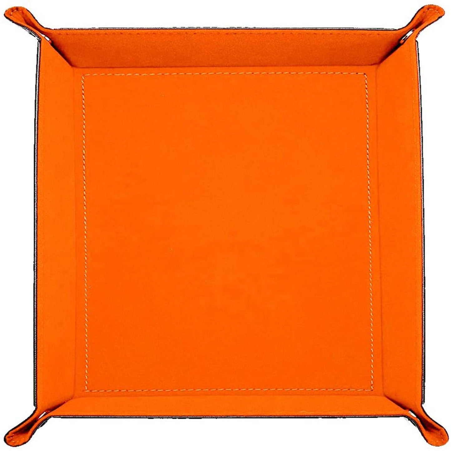 siduater Valet Tray Desktop Storage Organizer – Vegan Leather Catchall Bedside Vanity Tray Nightstand Caddy Holder for Remote Controller, Watch, Keys, Phone, Wallet, Coin, Jewelry (Orange/Black)