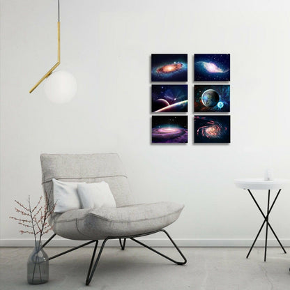 Universe Starry Sky Wall Art Canvas Decoration Painting，for Bedroom, Lvingroom, Bathroom Decor ，Posters for Kids, Boys or Girls Room ，Astronomy Picture Modern Artwork ，29x38cmx6pcs，Framed