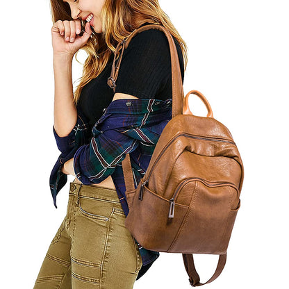 ROUROU Soft Leather Backpack for Women Large Capacity Handbag Fashion Satchel Casual Backpack Lightweight Purse