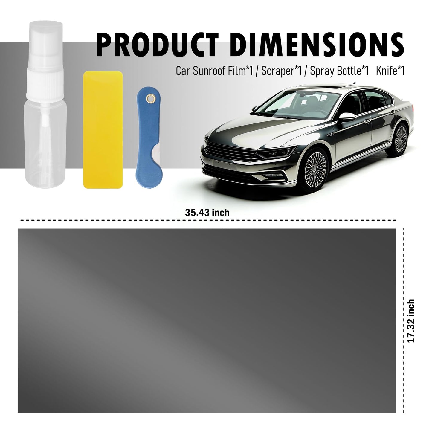 35.43×17.32 Inch Car Sunroof Film,Static Cling Car Window Tint Film Kit as Privacy Films for Sun & Heat Protection,Professional Cars Tints for Window Cars Interior Accessories
