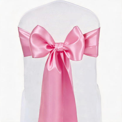 Satin Chair Sashes Bows 50 Pack Universal Polyester Chair Ribbons for Wedding Anniversary Retirement Party Birthday Engagement Banquet Graduation Outdoor Events Decor (Pink, 50 pcs)