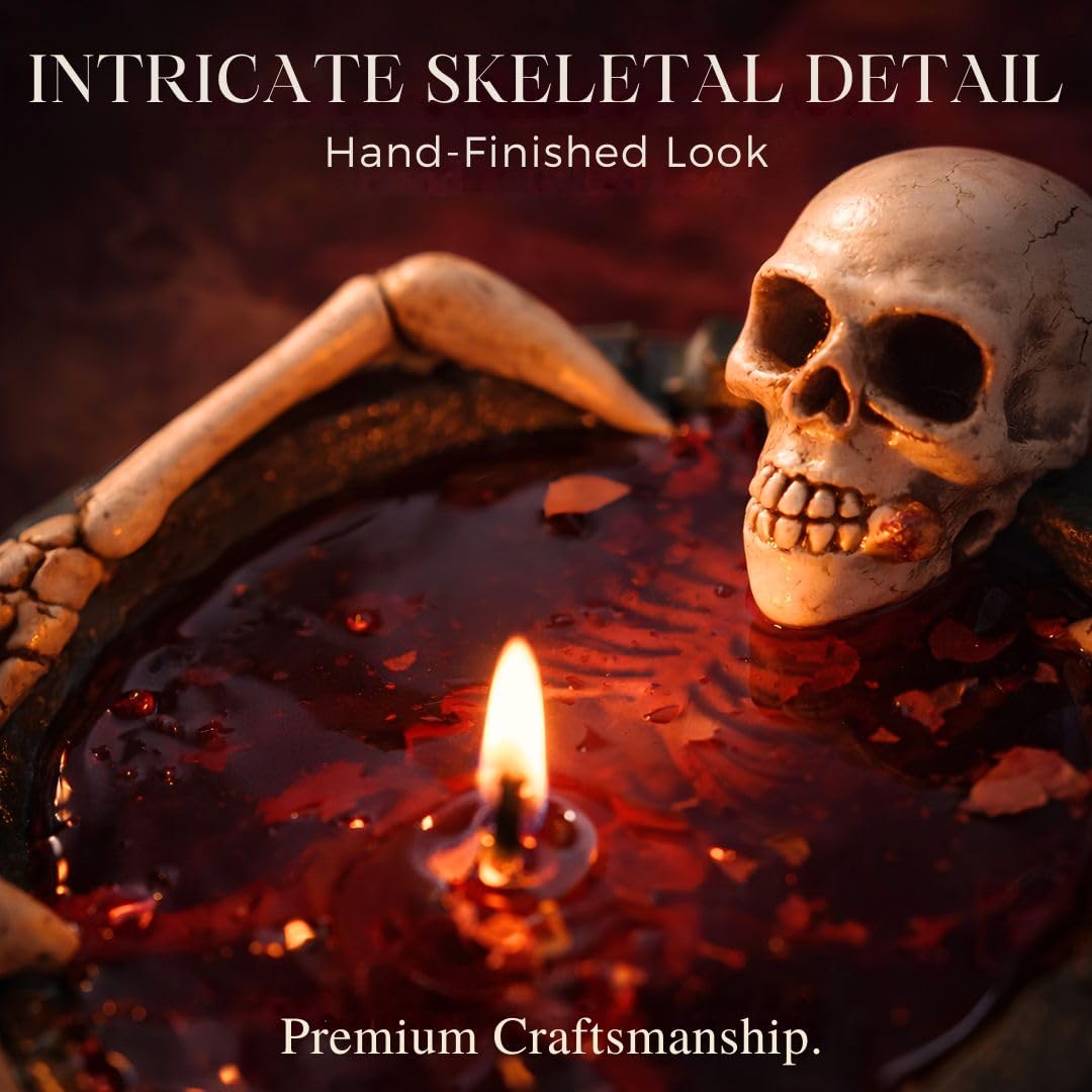 Skeleton Halloween Scented Candle, 13.5oz (385g) Spooky Decorative Skull Bowl Candle, Soy Wax Blend with Cotton Wick, Gothic Halloween Home Decor Centerpiece – Paris in Reverse Scent