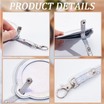 CALFOVERA 4 Colors PU Leather Bag Badge Holder Portable Clear Button Display Case Keychain with Clip Round Badge Protector Carabiner Waterproof Backpack Pendant Cover Keyring for Animation Peripheral