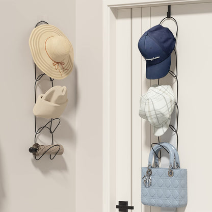 LINFIDITE 15 Pack Hat Rack Hanger Holder Organizer Closet Hanging Baseball Cap Display Storage Rack for Scarves Handbags Towels Clothes Ties Over Door Wall Mounted w Hanging Hook Black