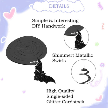 24pcs Halloween Bat Hanging Swirl Decorations, Flying Bats Signs Ceiling Whirl Streamer Hanging Banner, Black Bat Hanging Swirls for Halloween Party Decoration