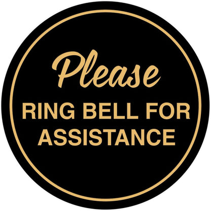Signs ByLITA Circle Please Ring Bell For Assistance Wall or Door Sign | Easy Installation | Front Desk Reception Sign (Black Gold) - Large (1 Pack)