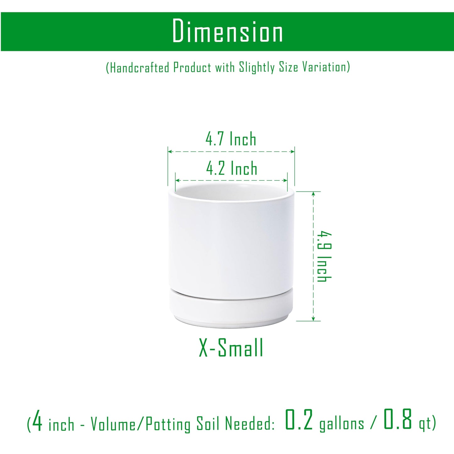 D'vine Dev Set of 4 Small Ceramic Plant Pots, 4.7 Inch Succulent Planter Pot for Plants with Drainage Hole and Saucer, White, 94-X-B-1