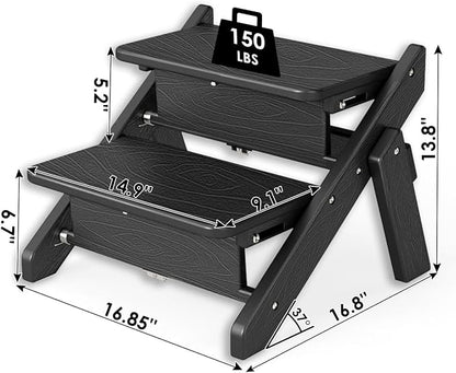 Dog Stairs and Steps, HDPE Plastic Wood Grain, 2-in-1 Foldable Pet Ramp for Small and Medium Dogs and Cats, for Bed Couch and Car, No Assembly Required, Supports Up to 150lbs, Black