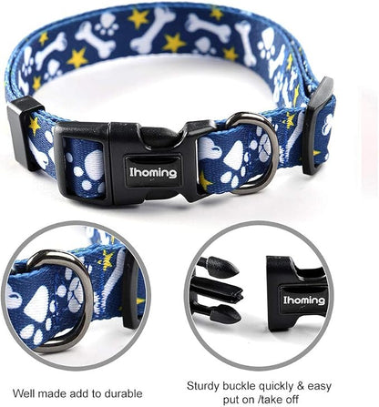 Ihoming Dog Collar and Leash Set for Daily Outdoor Walking Running Training, Bone Design for Small Boys Girls Dogs Cats Pets, S-Up to 20LBS