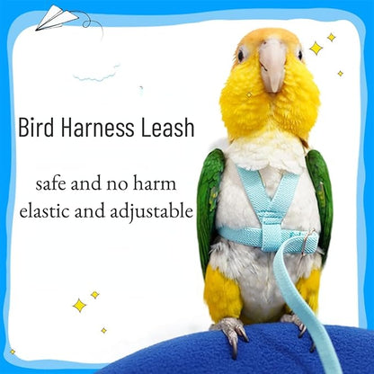 Bird Harness Leash Adjustable Outdoor Training Flying Harness Traction Rope with Cute Wing for Parrots Pigeons Budgerigar Lovebird Cockatiel Mynah (S,Blue)