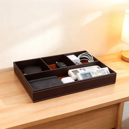 Caeuiciw 2 Pieces Faux Leather Valet Tray for Men, Stackable Jewelry Trays for Drawers, Mens Dresser Top Organizer for Key, Wallet, Sunglass, Watch, Coin, Phone, Nightstand Bedside Tray Brown
