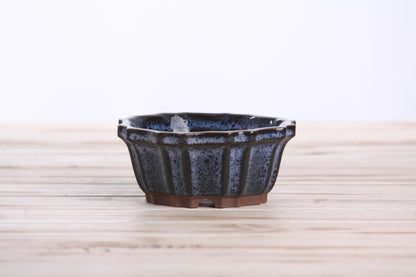 Willow Bonsai Ceramics Flower Design Bonsai Pot, 4.5inch Diameter, Plant Container, Succulant Pot, High Fired Ceramic Stoneware, Frost Proof, Handmade (Denim)