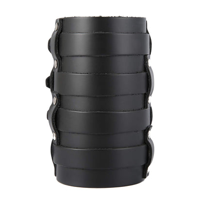 HZMAN Mens Leather Wide Triple Strap Cuff Wrap Gauntlet Wristband Buckle Fastening Arm Armor Cuff 4 Rows (Black)
