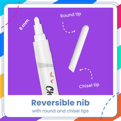 Chalkola White Chalk Markers for Blackboard, Chalkboard Sign, Window, Bistro, Car, Glass (5 Pack 6mm) - Liquid Chalkboard Markers Erasable - Paint Chalk Pens Washable Ink Reversible Tip