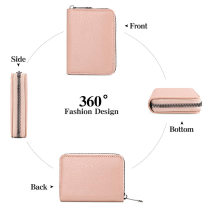 SENDEFN Women's Credit Card Holder Small Leather Card Case Compact ID Case Organizer Zipper Ladies Wallet with 22 Slots