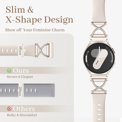 Getino Slim Silicone Bands Compatible with Samsung Galaxy Watch 7 Band 6 5 4 FE 40mm 44mm/Galaxy Active 2, 20mm Watch Band Thin Skinny Charms X-Shaped Soft Sport Strap for Samsung Watch Bands Women