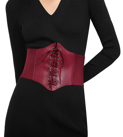Hoerev Corsets Belt Tops Leather Vest Pirate Halloween Costume Lace Up Waist Belt Bustiers Corsets For Women, Plum, M