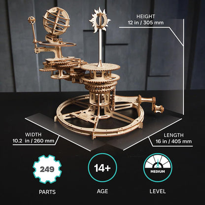 UGEARS Mechanical Tellurion 3D Puzzle - 3D Wooden Puzzled for Adults, Solar System Model Kit, Wooden Model Kits for Adults to Build, Mechanical Models Brain Teaser Puzzle