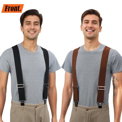 WELKINLAND 2-Piece Clip-On Suspenders Set, Comfy 2 Inch Suspenders for Men, Suspenders for Men Heavy Duty, Sturdy Work Suspenders for Mens Elastic, Adjustable mens gift set