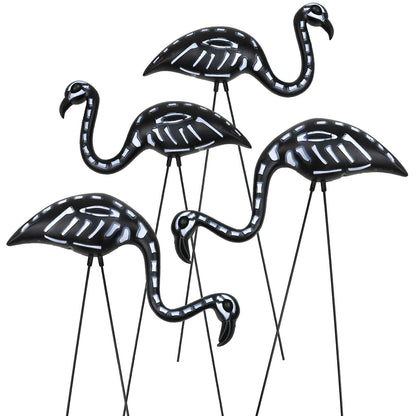 GiftExpress 4-Pack Small Halloween Black Flamingo Skeleton, Zombie Flamingos, Skull Flamingo with Stakes for Halloween Lawn Ornaments, Spooky Graveyard Decorations