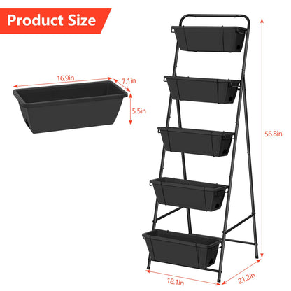 Vertical Garden Planter 5 Tiers Raised Garden Bed Outdoor Standing Herb Garden Planter with Drainage Holes and Removable Tray Planters for Outdoor Plants Vegetables Flowers Black
