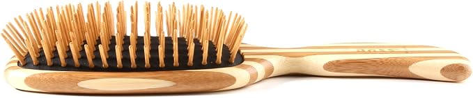 Bass Brushes | The Green Brush | Style & Detangle Pet Brush | 100% Bamboo Pin | Pure Bamboo Handle | Semi S Style | Striped Finish | Model 19P