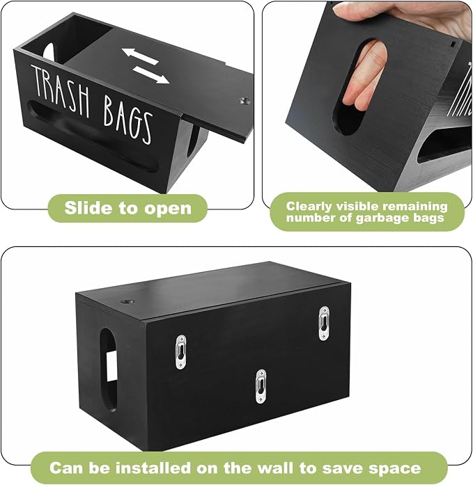 Trash Bag Dispenser,Wooden Trash Bag Dispenser with Lid,Under Sink or Countertop Holder, Plastic Bags Organizer Storage for Home Décor