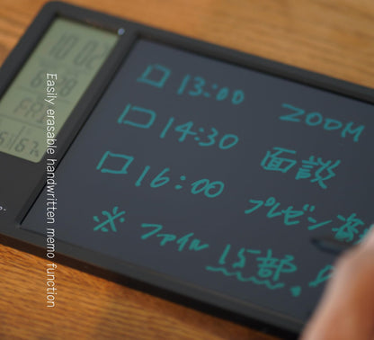 Electronic memo pad, Electronic Tablet, Handwritten memo, Message Board, Thermometer, Hygrometer, Alarm, Desk Calendar, with Stand, Rechargeable, Magnetic Pen, Office, or Gift (Black)