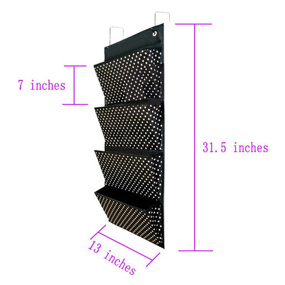 AUVCAS Hanging Wall File Organizer for Office - Over Door Wall Hanging Folder Holder & Classroom Pocket Document Organizer, Paper Mail Storage Rack with 4 Large Pockets,Black