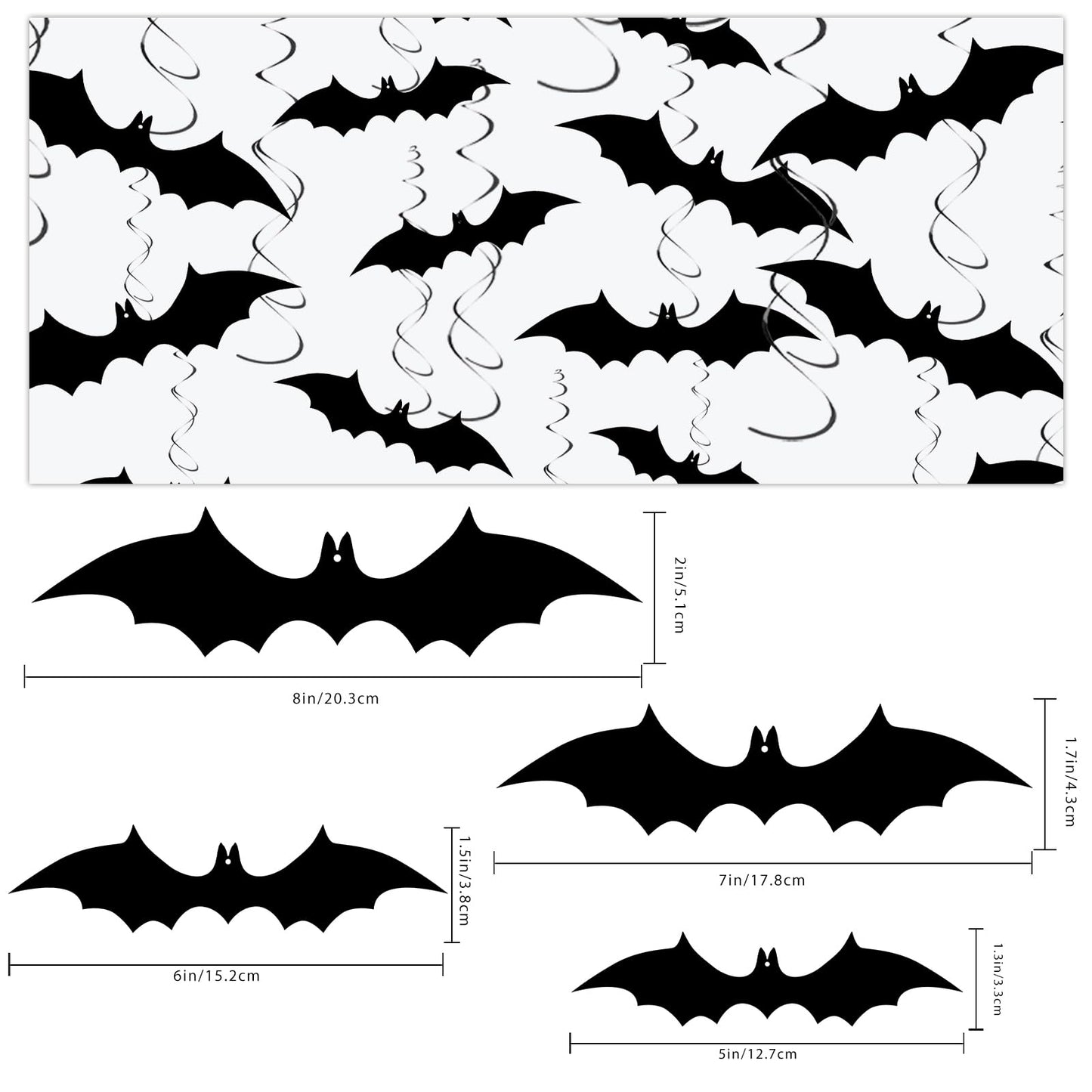 32 Pcs Halloween Bat Hanging Swirls Decorations, Black Bat Ceiling Streamers with Foil Spirals, Halloween Party Decor for Ceiling Window Porch Classroom Office Haunted House