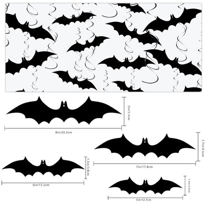 32 Pcs Halloween Bat Hanging Swirls Decorations, Black Bat Ceiling Streamers with Foil Spirals, Halloween Party Decor for Ceiling Window Porch Classroom Office Haunted House
