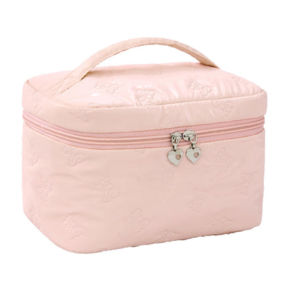 Alamealle Large Cosmetic Bags Travel Makeup Bag with Mesh Pocket Portable Cute Toiletry Bag Aesthetic Make Up Organizer with Handle for Women Girls Girls (Pink)