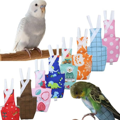 4pcs Bird Diaper Parrot Flight Suit with Waterproof Inner Layer Pigeon Pants Parrot Nappy Reusable Cockatiel Clothes Adjustable for Parakeet Mini Macaw Budgie Canary - color2 M