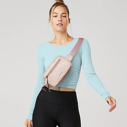 LATMAP 2L Fanny Packs Everywhere Belt Bag Small Fashion Crossbody Waist Pack Faux Leather Waterproof Sling Chest Bag For Women Trendy Pink